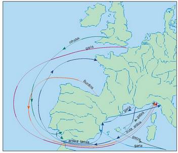 Euskal itsasontziek Erdi Aroan erabiltzen zituzten salerosketa bideak.<br><br>